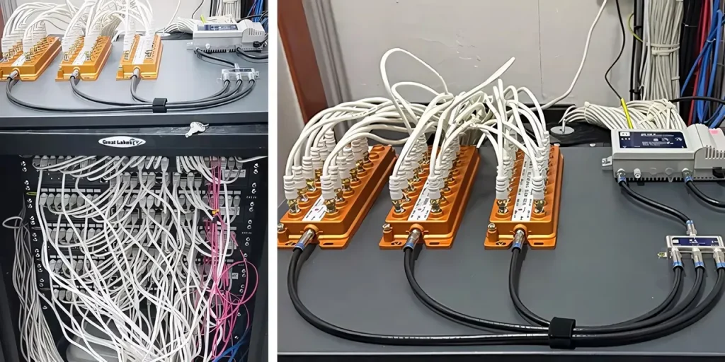 COE bekötés zsúfolt rackszekrénybe